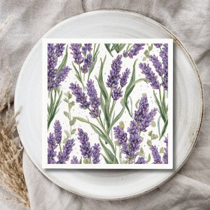 Purple Lavender Blooms Watercolor Botanical Napkins