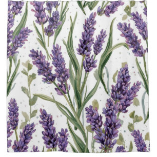 Purple Lavender Blooms Watercolor Botanical Shower Curtain