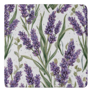 Purple Lavender Blooms Watercolor Botanical Trivet