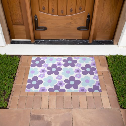 Purple Lavender Blue Daisies Retro Dream 1 retro Doormat