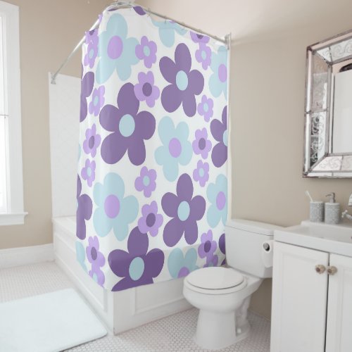 Purple Lavender Blue Daisies Retro Dream 1 retro Shower Curtain