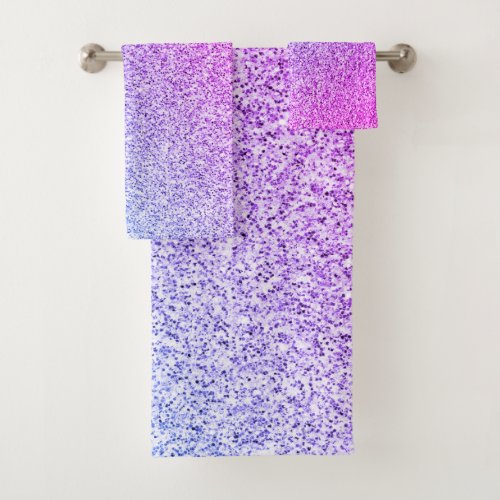 Purple lavender blue faux glitter sparkles bath towel set