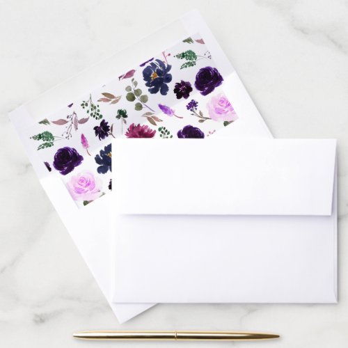 Purple Lavender Blue Floral Wedding Envelope Liner