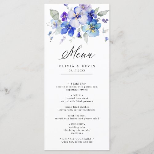 Purple Lavender Blue Navy Dusty Floral Wedding  Menu