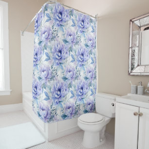 Purple, Lavender, Blue Peony Floral Shower Curtain
