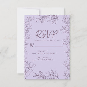 Purple Lavender Botanical Line Art Wedding RSVP Card