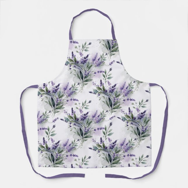 Purple Lavender Botanical Watercolor Apron (Front)