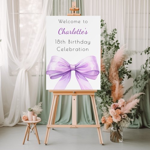 Purple lavender bow birthday party welcome foam board