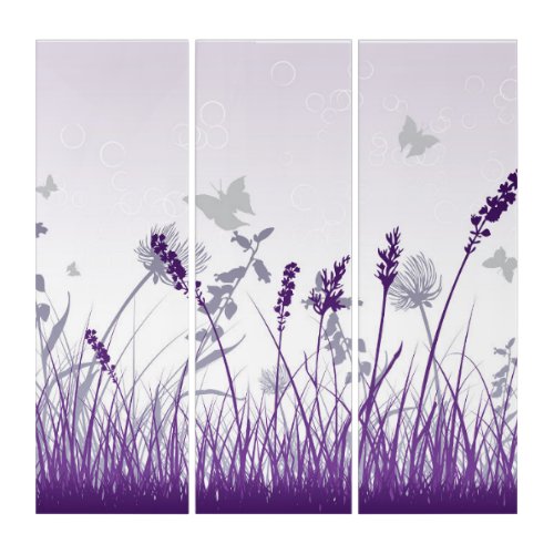 Purple Lavender  Butterflies Artwork Triptych