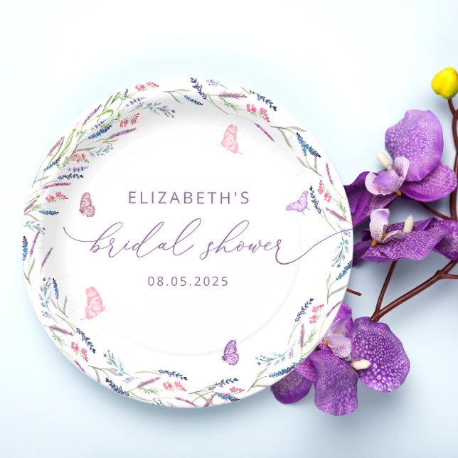 Purple Lavender Butterflies Bridal Shower Paper Plates (Creator Uploaded)