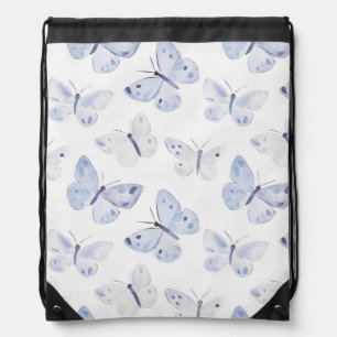 Purple Lavender Butterflies Drawstring Bag