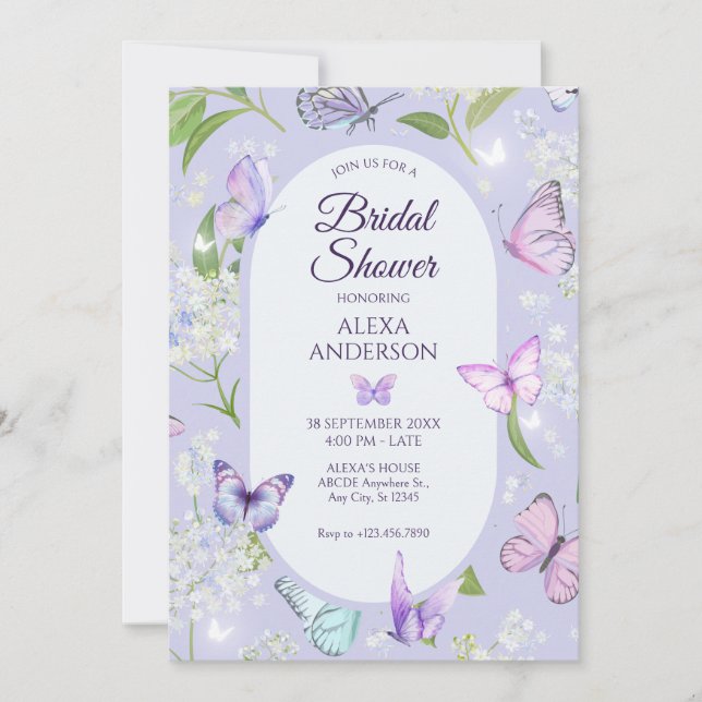 Purple lavender butterfly floral Bridal Shower Invitation (Front)