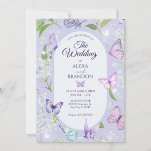 Purple lavender butterfly floral Wedding Invitation