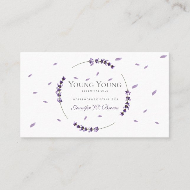 Purple Lavender Circle Frame Essential Oils Business Card (Front)