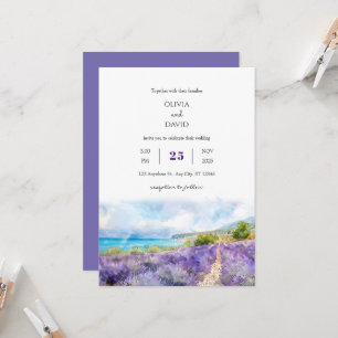 Purple Lavender Coastal Field Art Beach Wedding Invitation