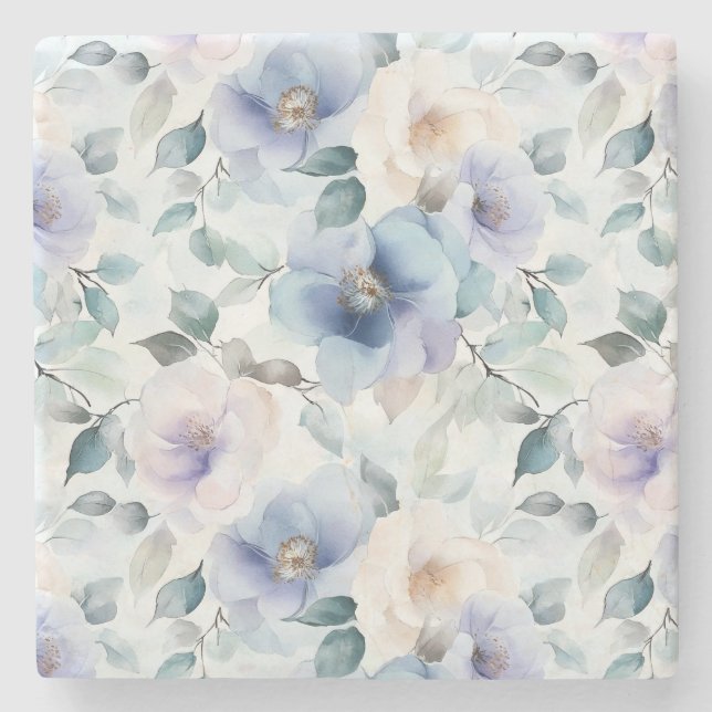 Purple Lavender Cream Flowers Stone Coaster (Front)