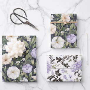 Purple Lavender Cream Pink Flowers Birthday Wrapping Paper Sheets
