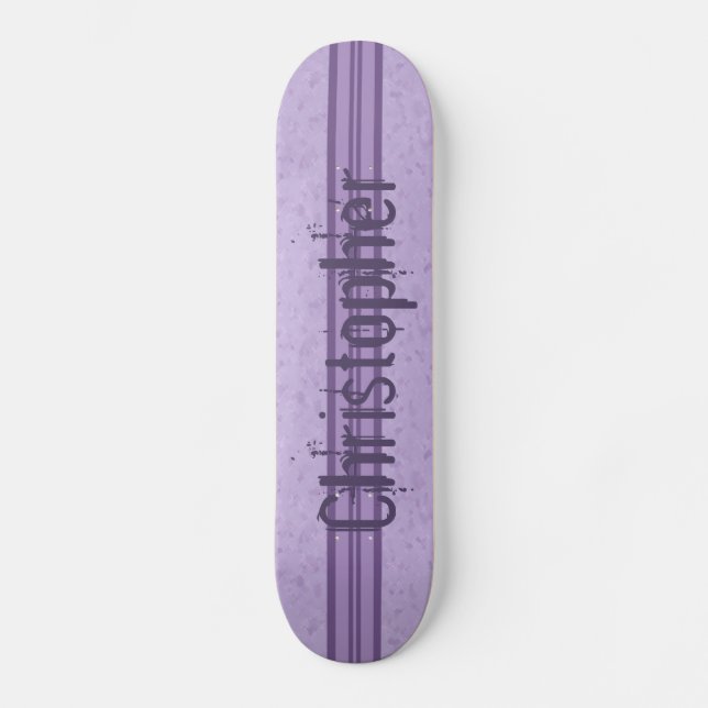 Purple Lavender Custom Striped Monogram Skateboard Deck (Front)