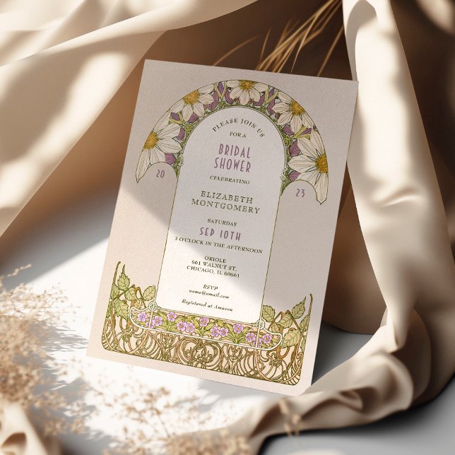 Purple Lavender Daisies Bridal Shower Art Nouveau Invitation (Creator Uploaded)