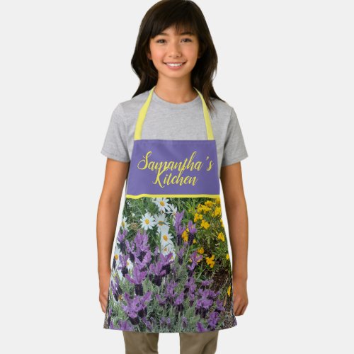 Purple Lavender Daisy Flowers Floral Mums Kitchen  Apron