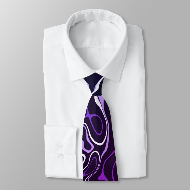 Purple lavender damascus abstract swirls pattern neck tie (Tied)