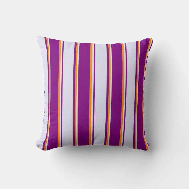 Purple, Lavender & Dark Orange Stripes Pillow (Front)