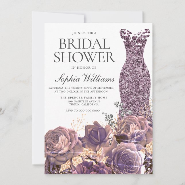 Purple Lavender Dusty Rose Bridal Shower Invitation (Front)