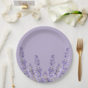purple lavender elegant floral bridal shower paper plates