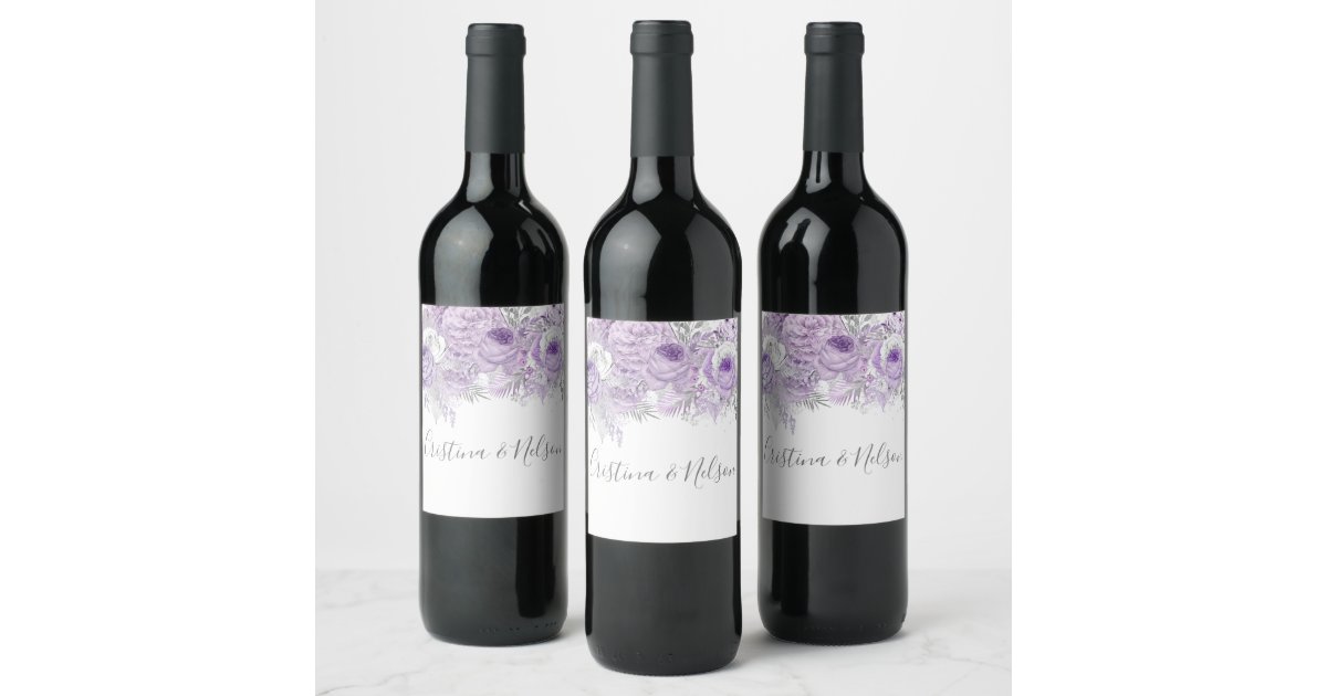 Purple Lavender Elegant Modern Wedding Wine Label | Zazzle