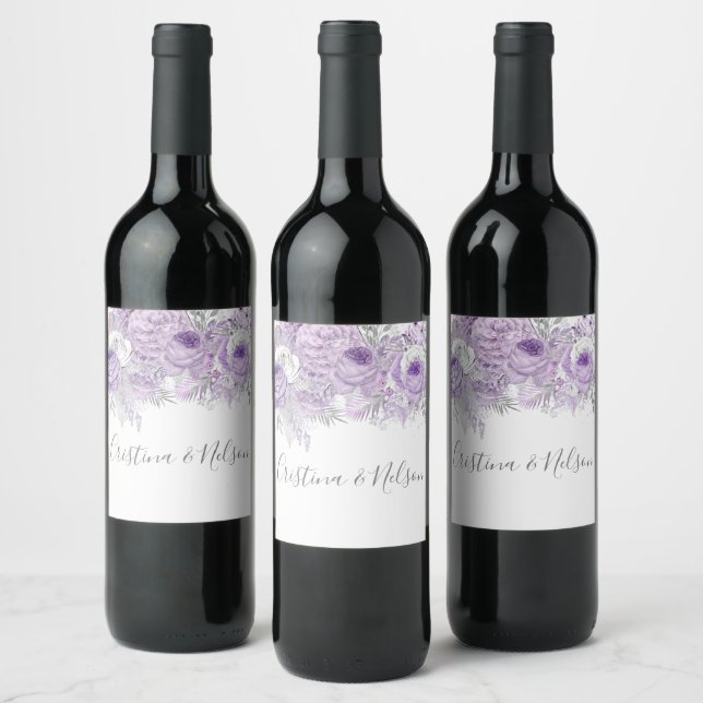 Purple Lavender Elegant Modern Wedding Wine Label (Bottles)