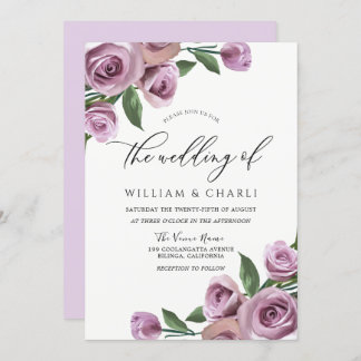 Purple Lavender Elegant Roses Wedding  Invitation