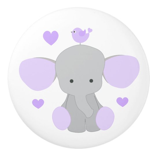 Purple Lavender Elephant Baby Girl Nursery Dresser Ceramic Knob