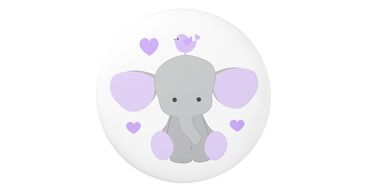 Purple Lavender Elephant Baby Girl Nursery Dresser Ceramic Knob