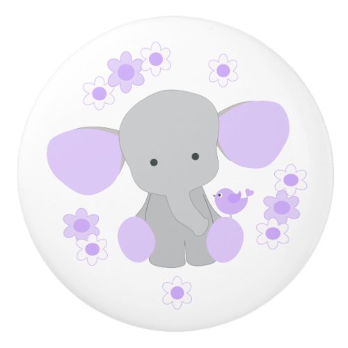 Purple Lavender Elephant Baby Girl Nursery Floral Ceramic Knob