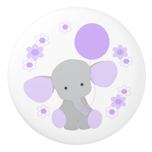 Purple Lavender Elephant Balloon Floral Baby Girl Ceramic Knob