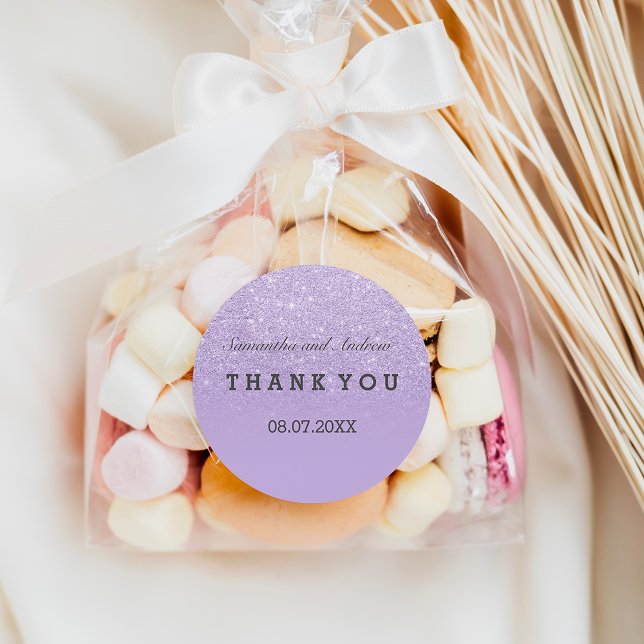 Purple lavender faux glitter ombre thank you classic round sticker (Creator Uploaded)