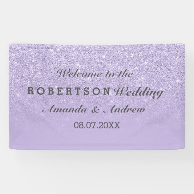 Purple Lavender Faux Glitter Ombre Wedding Banner