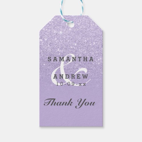 Purple lavender faux glitter ombre wedding favor gift tags