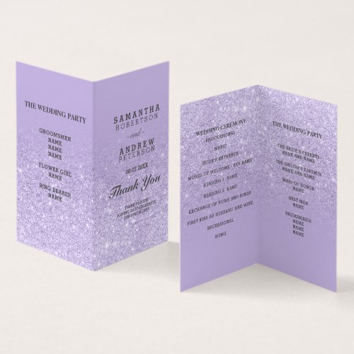 Purple lavender faux glitter ombre wedding program