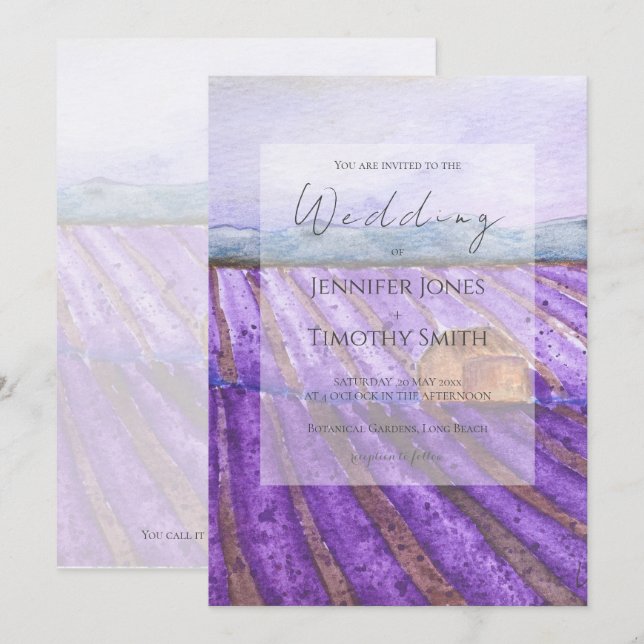 purple lavender field watercolour  invitation (Front/Back)