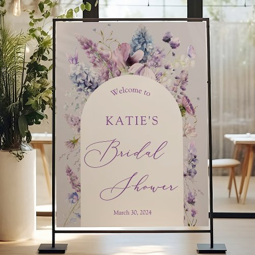 Purple  Lavender Flora Bridal Shower Welcome Sign