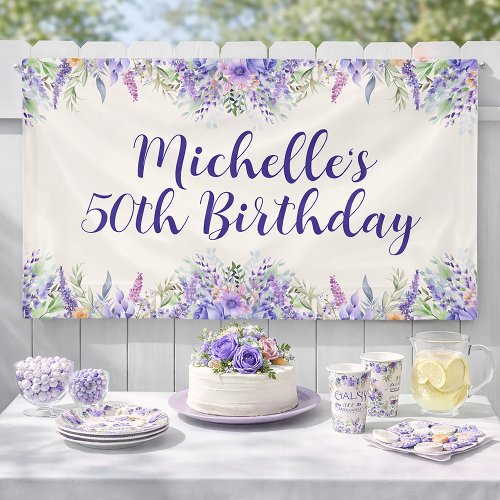 Purple Lavender Floral 50th Birthday