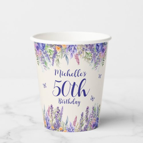 Purple Lavender Floral 50th Birthday