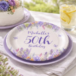 Purple Lavender Floral 50th Birthday Paper Plates<br><div class="desc">Celebrate 50 fabulous years with these elegant floral birthday paper plates featuring soft lavender and purple watercolor florals with delicate butterfly accents. A beautiful and feminine touch for milestone birthday tables and dessert displays.</div>
