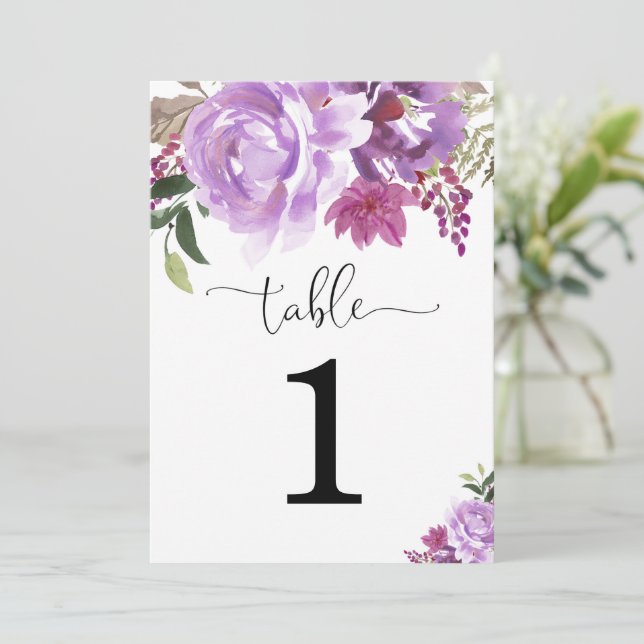 Purple lavender floral 5"x7" table numbers (Standing Front)