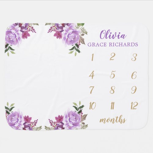 Purple lavender floral baby girl milestone blanket