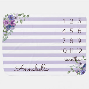 Purple Lavender Floral Baby Girl Monthly Milestone Blanket