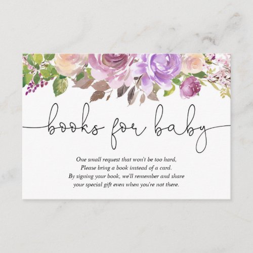 Purple lavender floral baby shower book request enclosure card