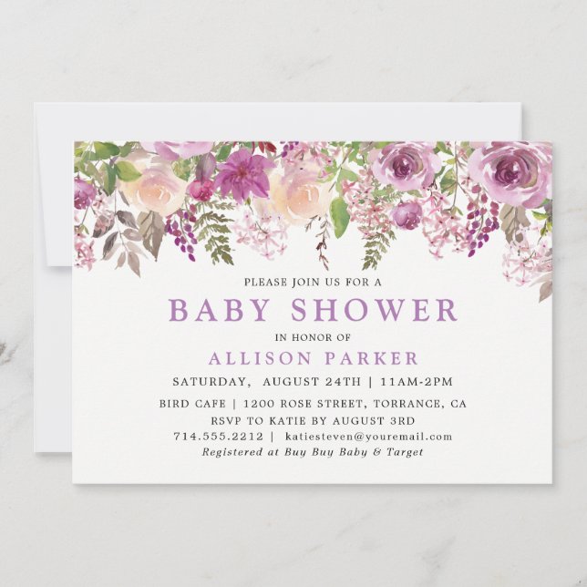 Purple Lavender Floral Baby Shower Invitation (Front)