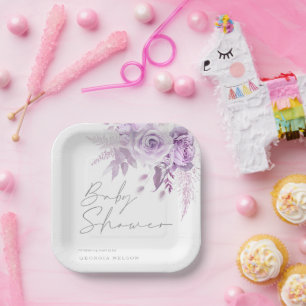 Purple Lavender Floral Beautiful Baby Shower Paper Plates